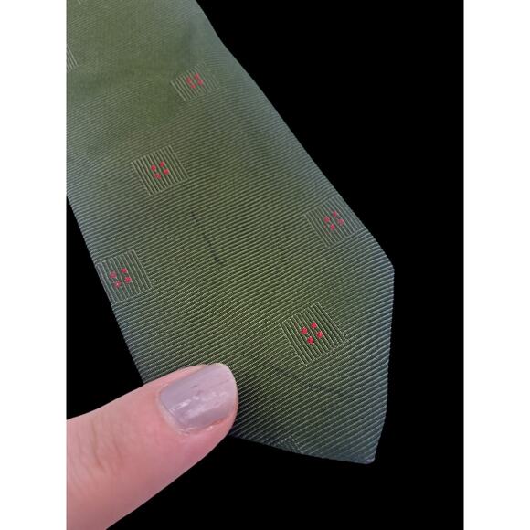 Vintage Bronzini Tie Necktie Skinny 1960s Green Preppy Disco Academia Retro - Picture 5 of 7